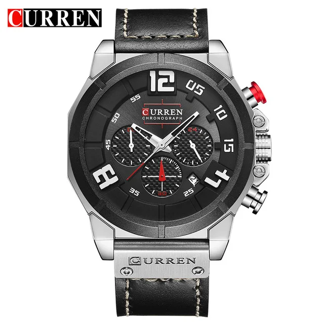 

CURREN 8287 Top Brand Genuine Leather Band Water Resistant Man Analog King Quartz Chronograph Watch