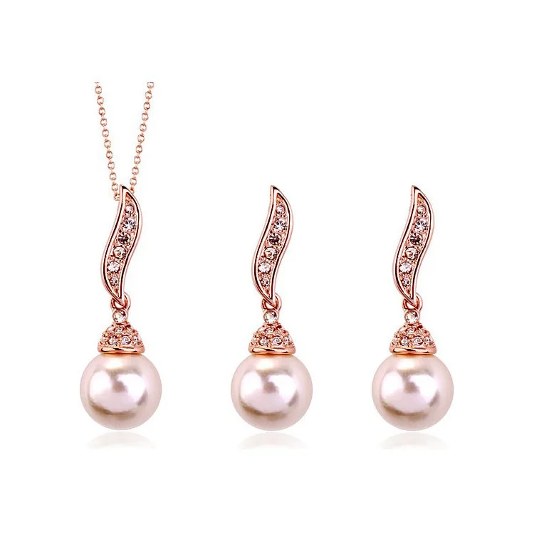 

Angel Wings faux pearl necklace earrings wedding jewelry set 18K, N/a