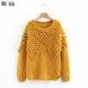 MOLI Chic Hand Knitted Balls Trimmed Pullovers Women Winter Warm Long Sleeve Loose Knit Sweater Girls Jumper Top Pull Femme