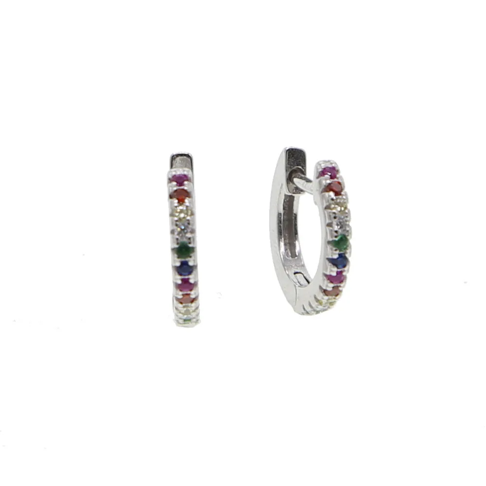 

wholesale factory price small 925 sterling silver rainbow cz hoop tiny earrings for girl cuff earring