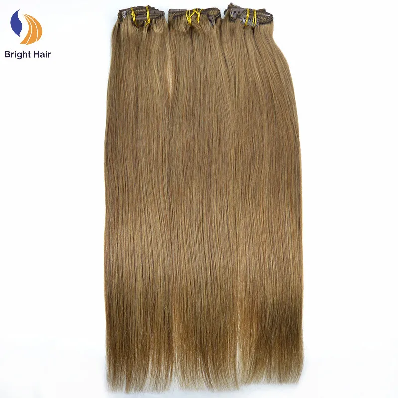 

cheap color #8 brazilian real human remy clip in hair extensions, N/a