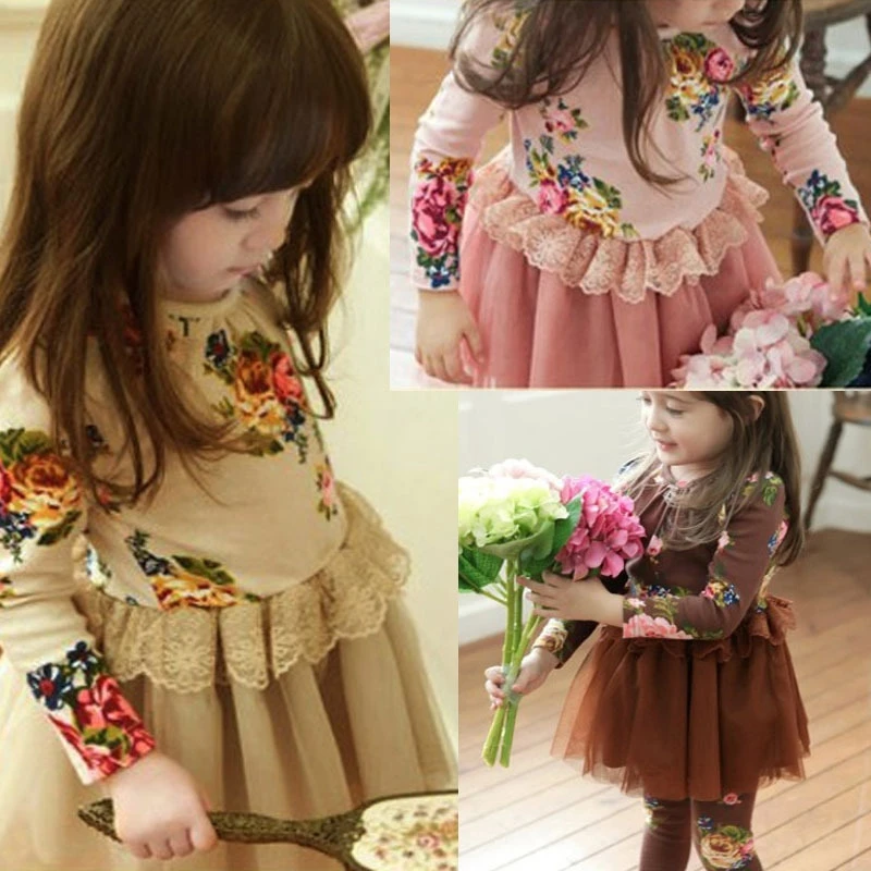 

Wholesale Part Long Sleeve Cotton Flower Girl Dress For Children, As pictures or as your needs