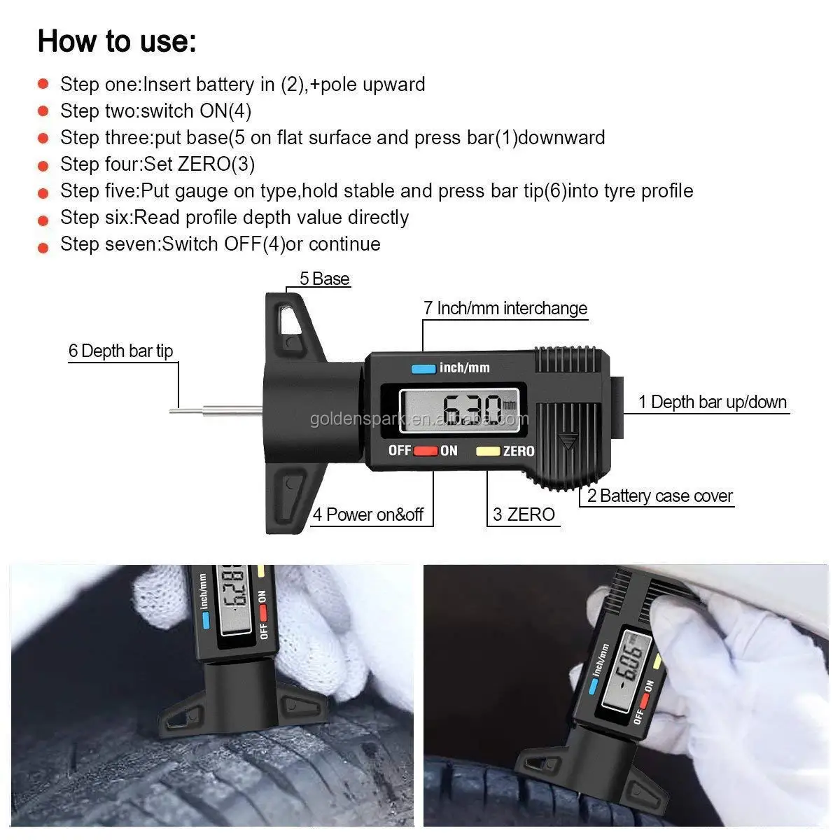 pneumatici di misura di profondità con display LCD Meter Misuratore battistrada Checker Tyre Tester pneumatici Sistema di monitoraggio per automobili, Digital Tire Gauge profondità di impronta 