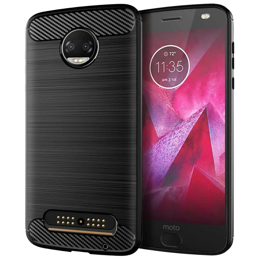 

Carbon Fiber Shockproof Soft TPU Back Cover mobile Phone Case For Moto Z2 Force