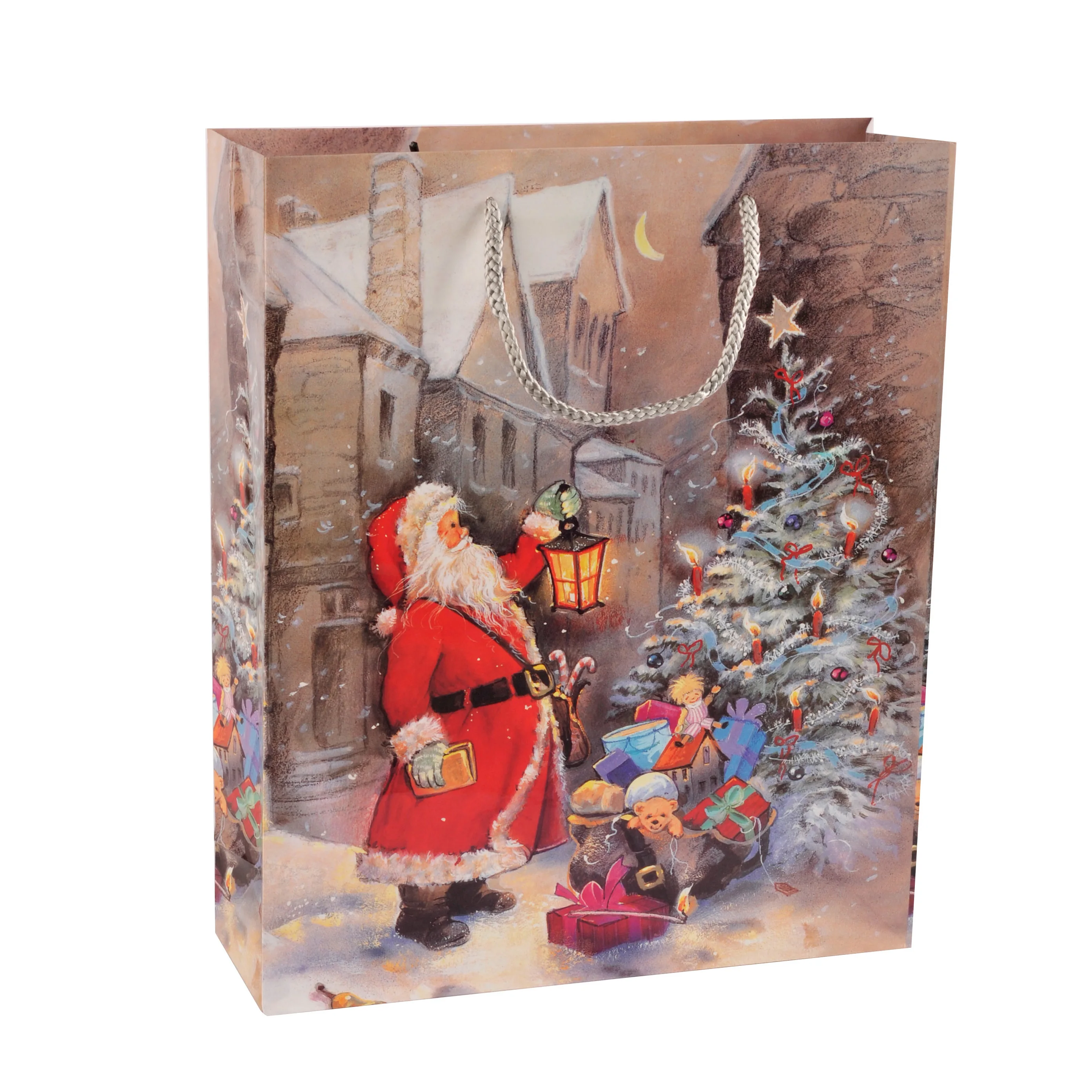 Customized Durable Christmas Packaging Gift Paper Bag With Rope Handles