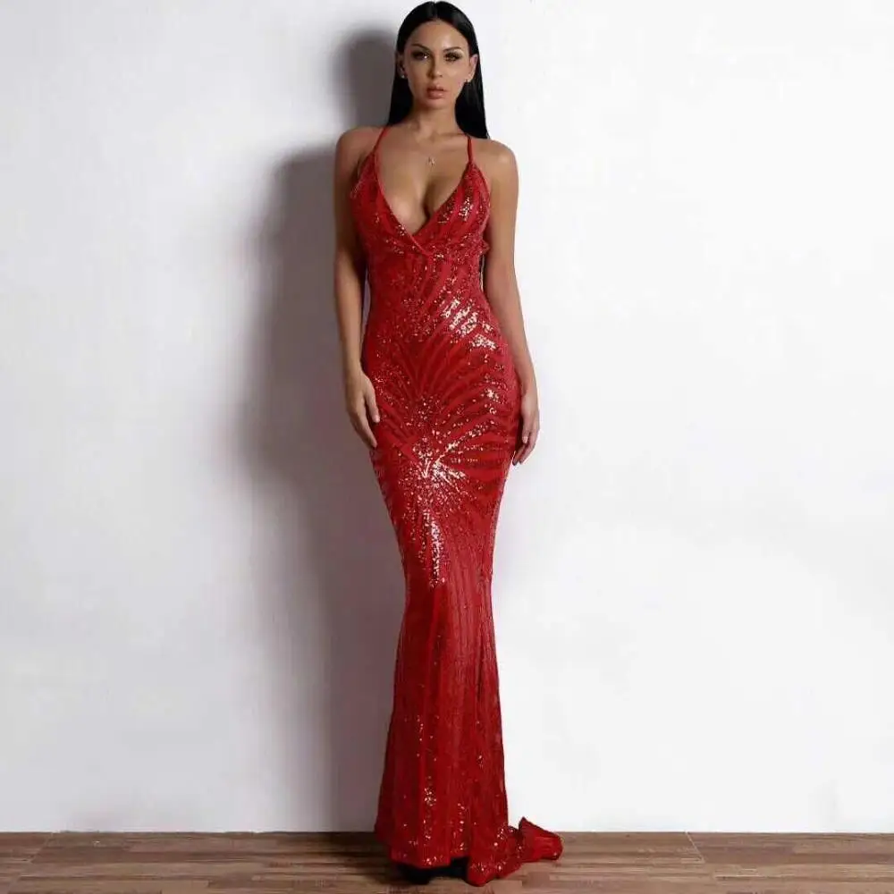 

Fashion Sexy V Neck Women Celebrity Runway Long Maxi Evening Dress