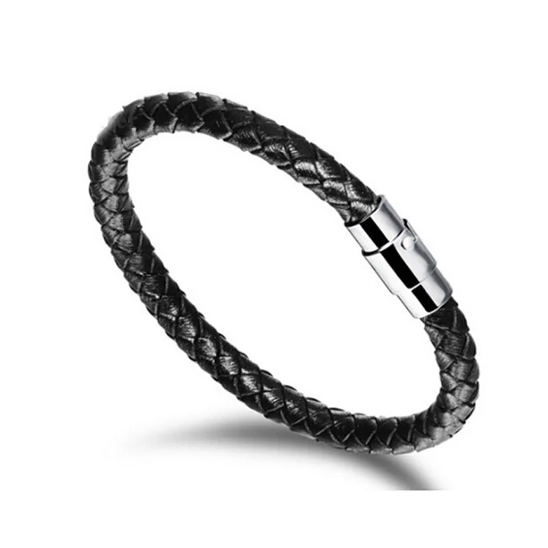 

Punk Rock Style Simple Designs Mens Stainless Steel Magnetic Buckle Leather Bracelet Fashion Jewelry