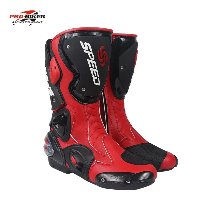 

High quality Fashion breathable windproof red leather motorcycle racing shoes motorbike motocross riding boots men botas hombre