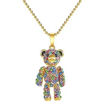 

Custom Zinc Alloy Metal Crafts Gold Plating Rainbow Colorful Crystal Bear Pendant Beads Chain Necklaces Jewelry