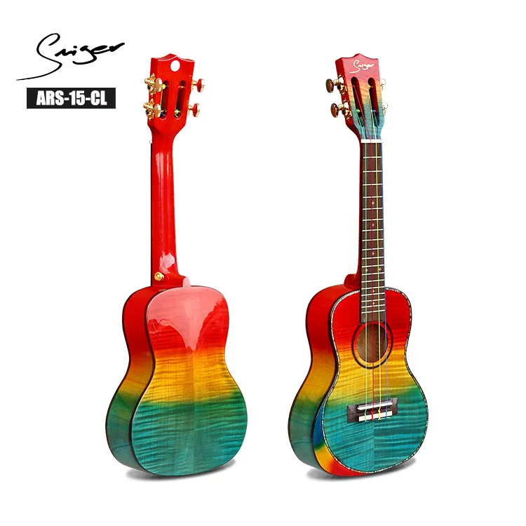 

New Design Rainbow colorful flamed maple concert ukulele, Rainbow color