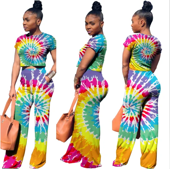 Summer Wear Short Sleeve Women Two Piece Crop Tos Trousers Set Women's Fashion Streetwear