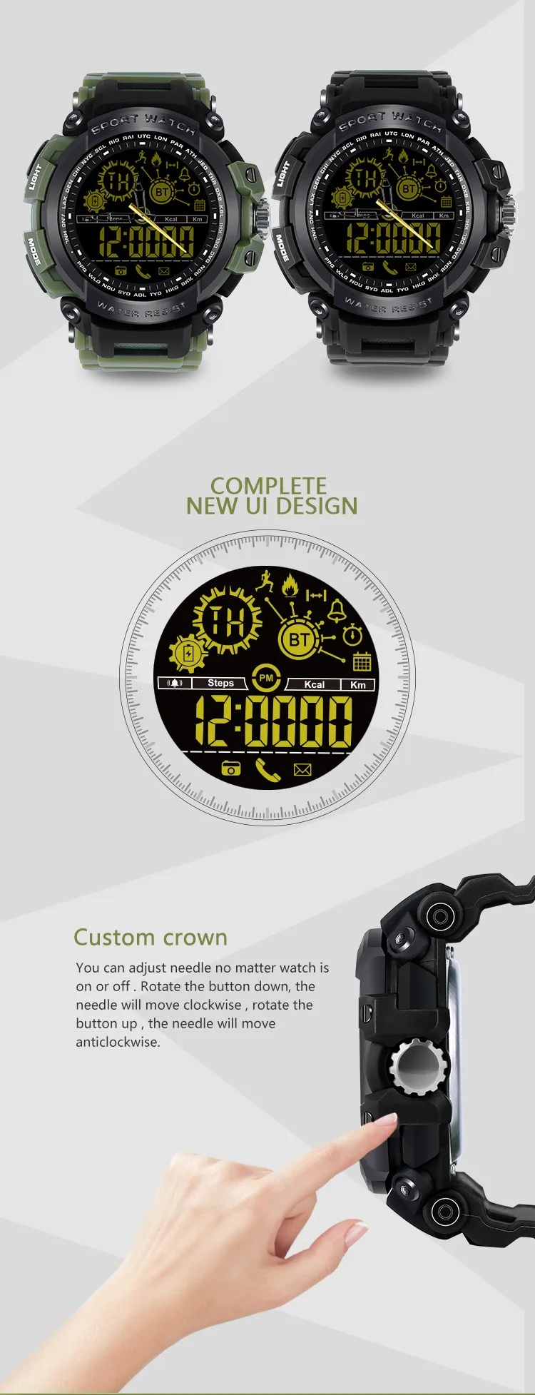 Waterproof 5atm Sport Style Smart Watch Dx16 With Steps Counter Calorie