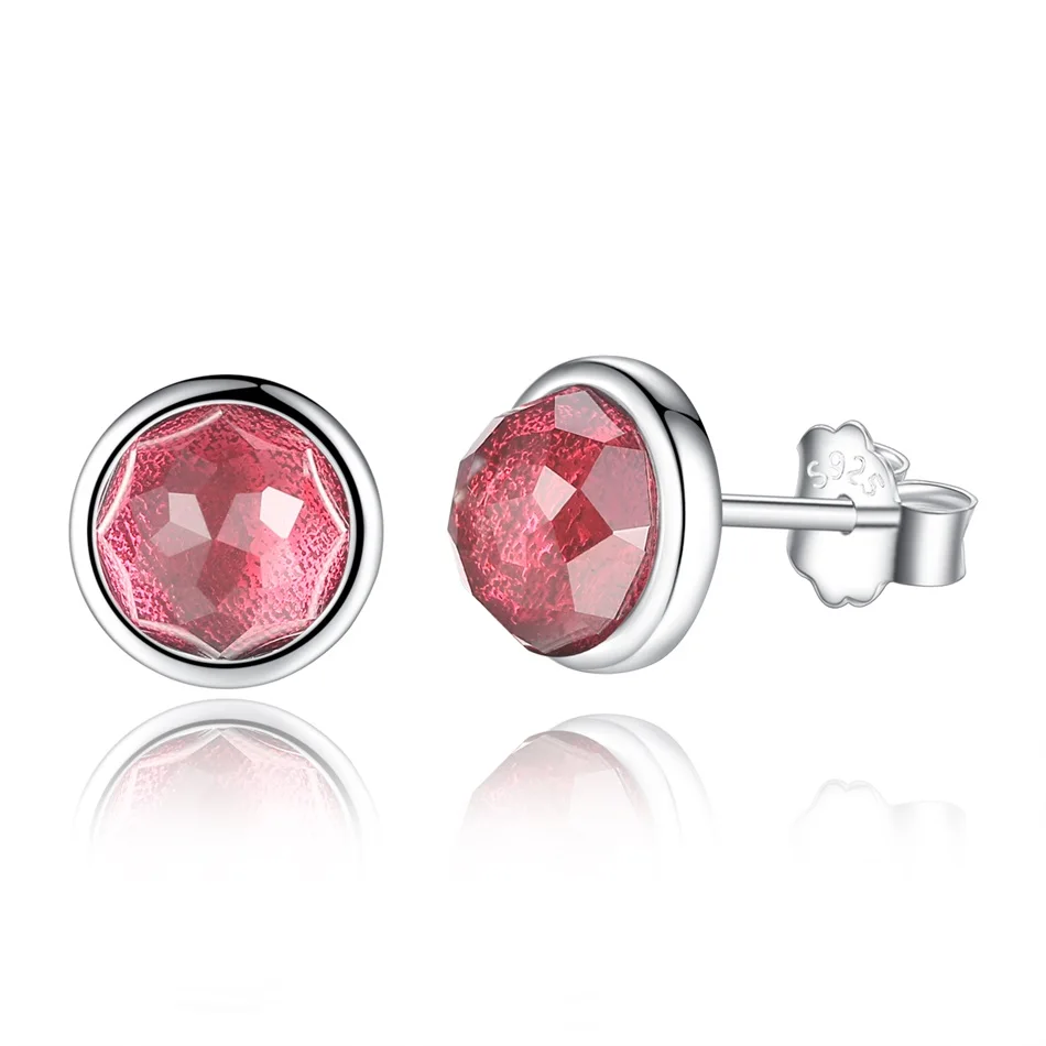 

Real 100% 925 Sterling Silver Earrings Red July Birthstone Droplets Stud Earrings for Women Daily Party Jewelry