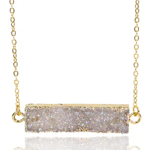 Fashion Amethysts Blue Pendant Necklace for Women Fashion Gold Plating Stone Choker Necklaces