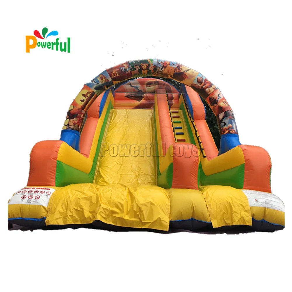 Popular cartoon theme kids playground inflatable dry bouncy castle slide