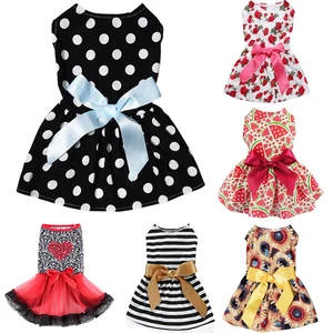Image of Cute Polka Dot Ribbon Cozy Sleeveless Dog Shirt Sundress Pet Dog Dress