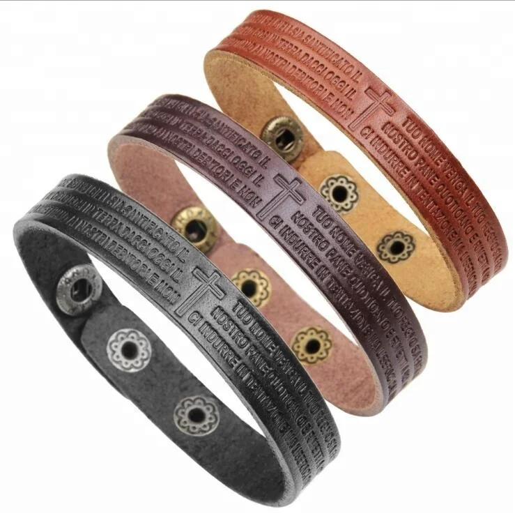 

22cm Length 1.3cm Width 7 g Italian Retro Vintage Mens Men Cowhide Genuine Leather Bracelet Engrave, 3 colors for your selections