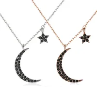 

Korea 925 Sterling Silver Black zircon Crescent Moon and Pentagram Necklace Pentagram Celestial Choker Necklaces Jewelry