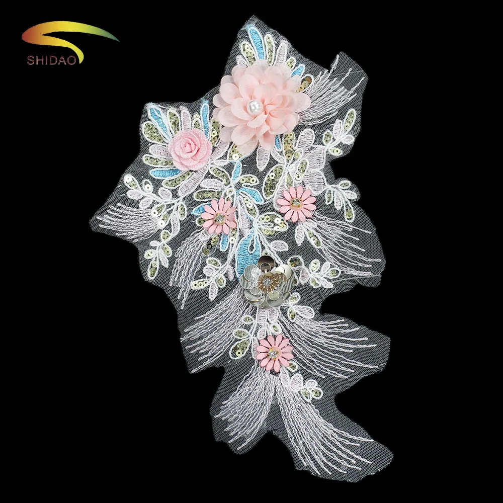 

High fashion 3d sequin beaded lace fabric flower ladies party dress, Mixed color