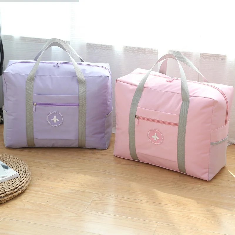 

Big Capacity Folding Custom Duffel Bag Travel Waterproof Luggage Bag Foldable Tie Rod Travel Duffel Bag, Blue pink green gray purple