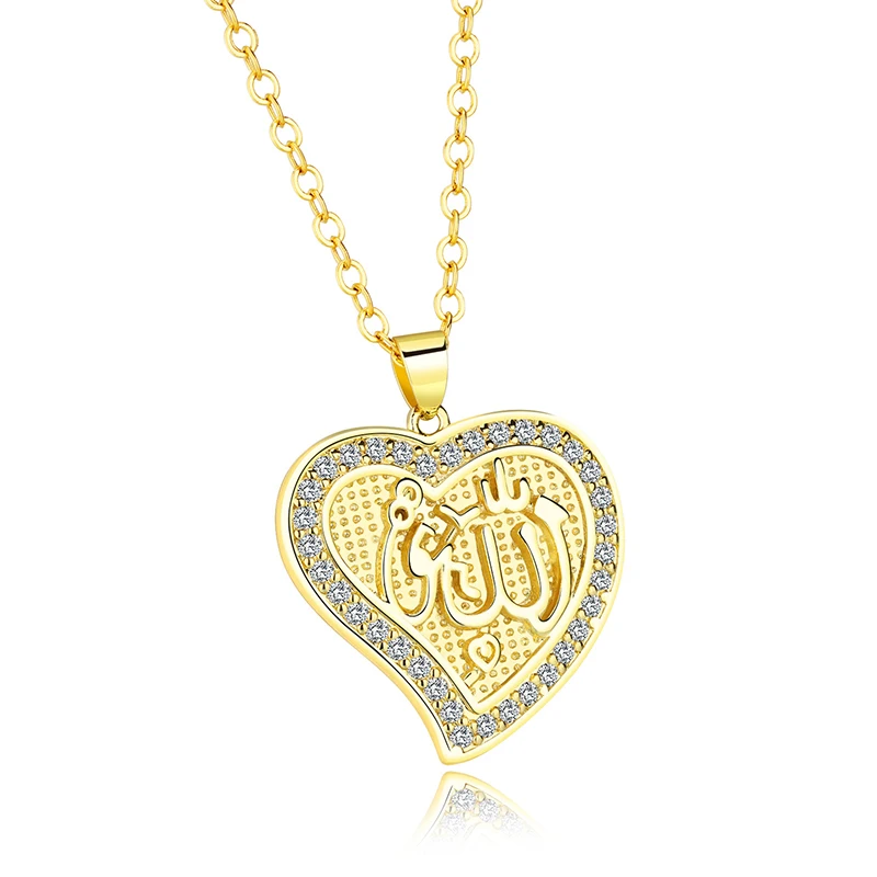 

Arabic Women Gold color Muslim Islamic heart Charm Pendant Necklace Jewelry Ramadan Gift Copper Chain Necklace