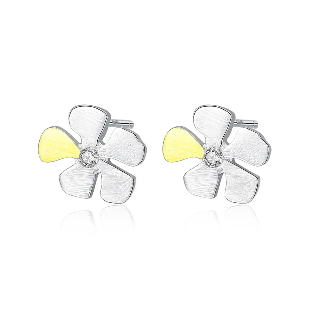 CZCITY Double Color Plating Korean Flower Earrings Minimalist for Women Cute Korean Jewelry