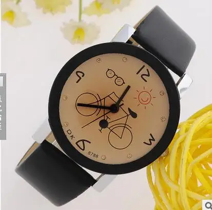 

2017 New Women Wristwatch Fashion Casual Watches Cute Cartoon Bike Genuine Leather Watches Women Quartz Watch