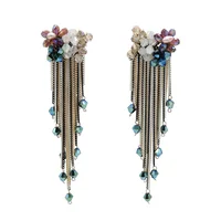 

Handmade Earrings Boho Flower Dangle Crystal Stone Long Chain Jewellery Tassel Earring Women