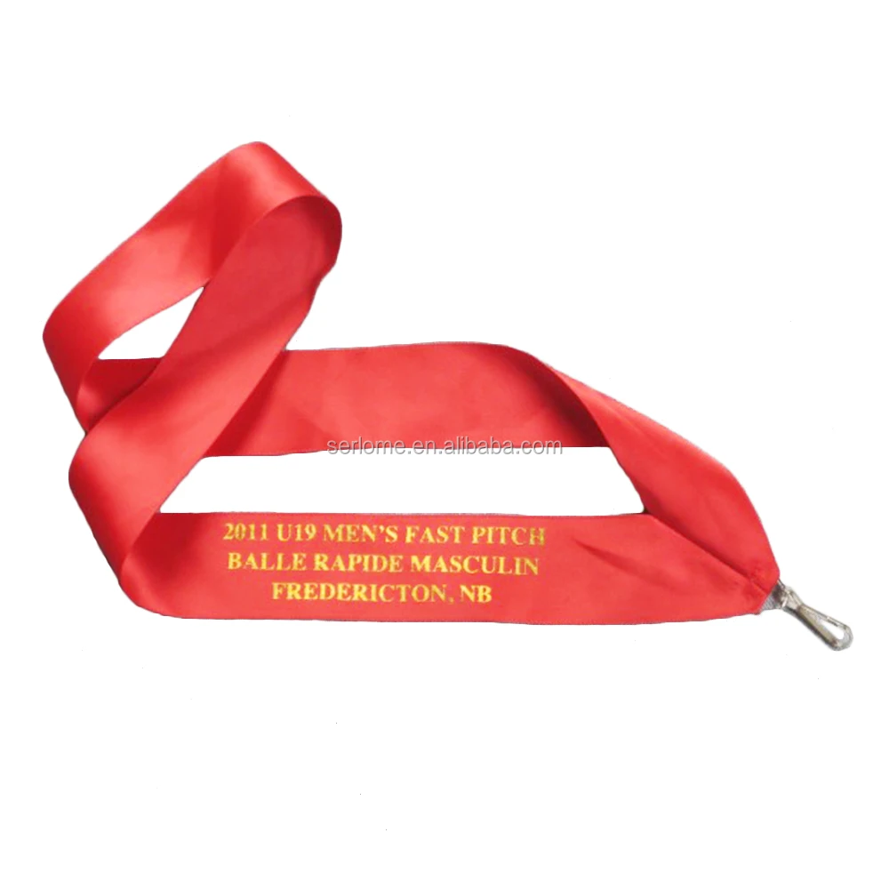 
Custom Make Short Neck Strap Thin Fabric Satin Ribbon Polyester Woven Medal Name Badge Red Cross Lanyard 