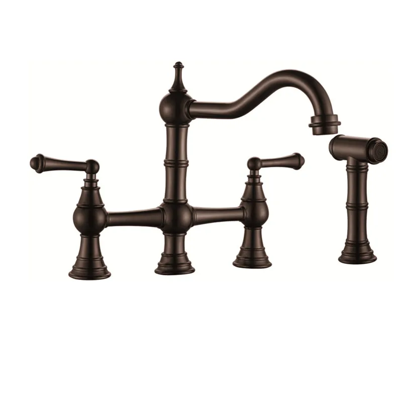 4 Holes Oil Rubbed Bronze 2 Handle Widespread Kitchen Faucet With Side ...