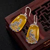 Real 925 Sterling Silver Nature Chalcedony Yellow Earrings Women Enamel Bijoux Ethnic Brincos Marcasite Peacock Jewelry