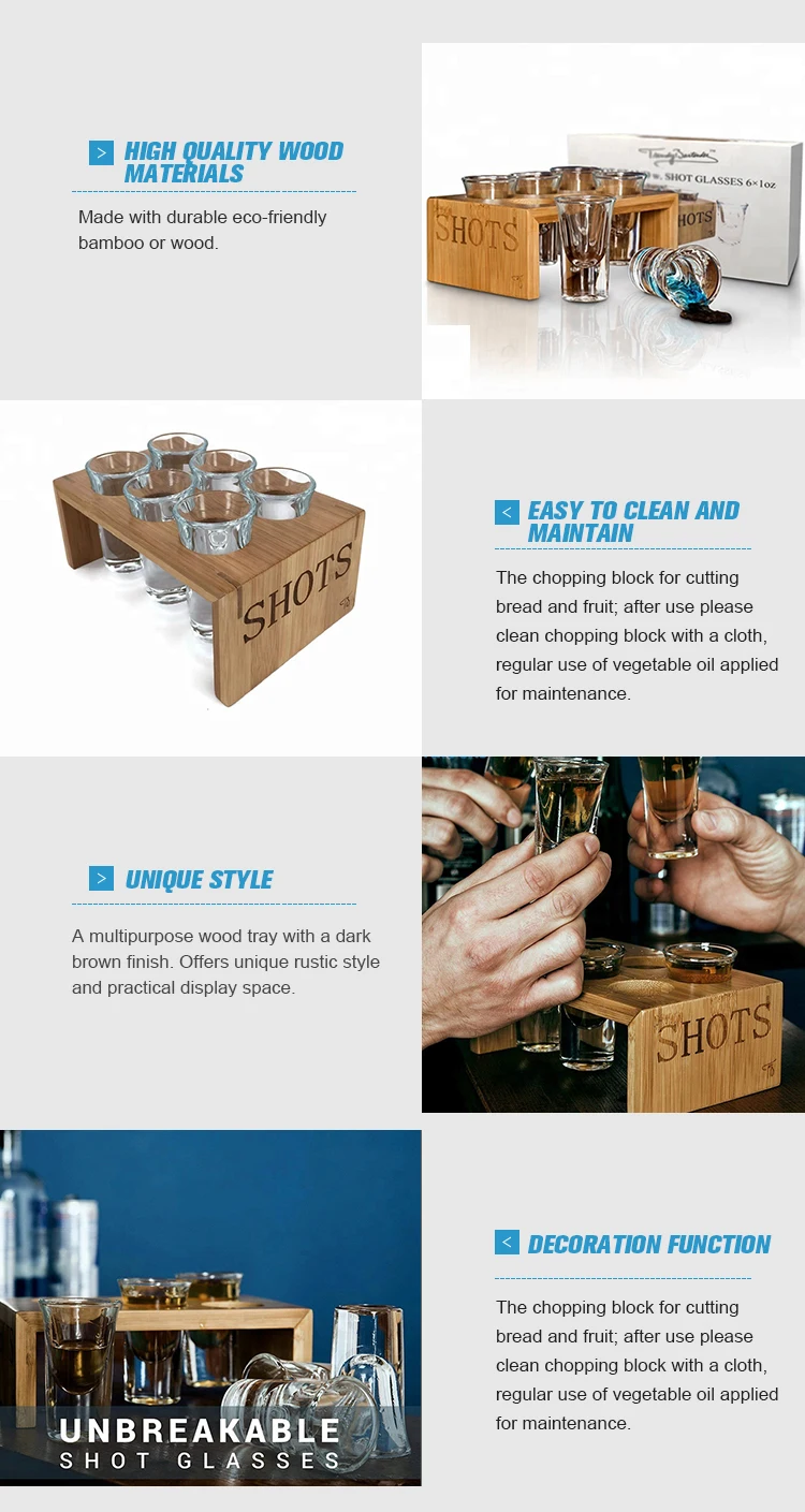 Low price handmade wood/plywood/mdf wooden shot glass tray