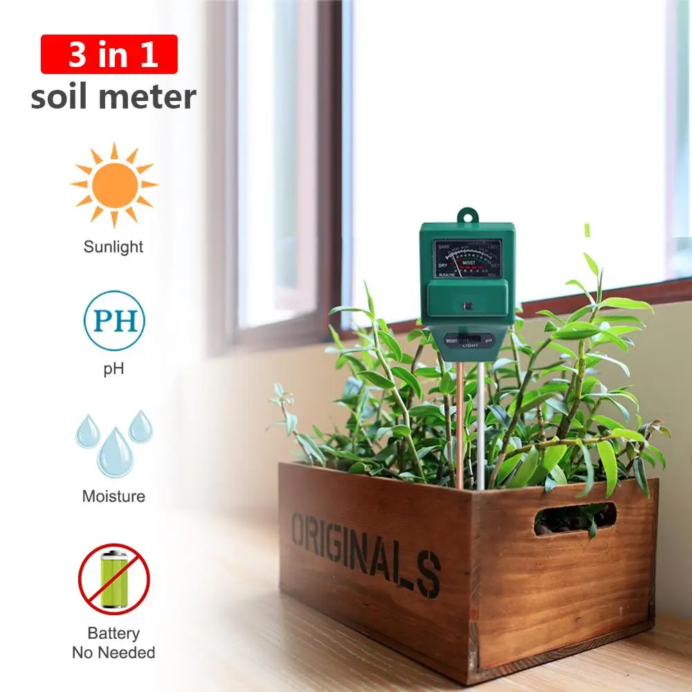 Soil Meter 3 in 1 Moisture and PH Soil Sensor PH and sunlight meter Plant Flowers Gardening monitor