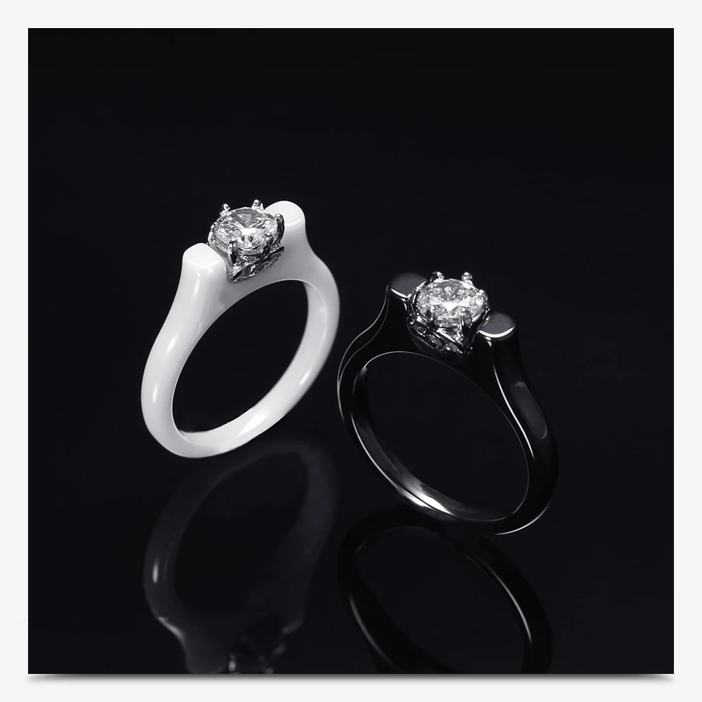 Anillo De Cerámica Negro Blanco De 6 Mm Más Zirconia Cúbica Anillo De Cerámica Negro Blanco De 6 Mm Más Zirconia Cúbica