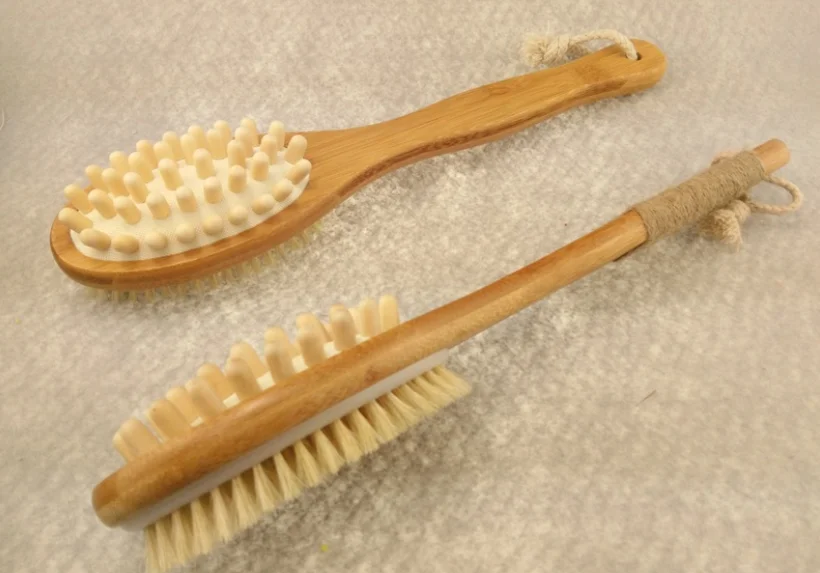 Bamboo Bath Brush For Back Scrubber,Wooden Brush With Long Handle For