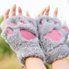 Cute Women Winter Fluffy Bear/Cat Plush Paw/Claw Glove-Novelty soft toweling lady half covered gloves Christmas Day Gift