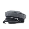 Custom herringbone wool-blend fabric lady and woman army military hats and caps with fashion style zip fastener decoration