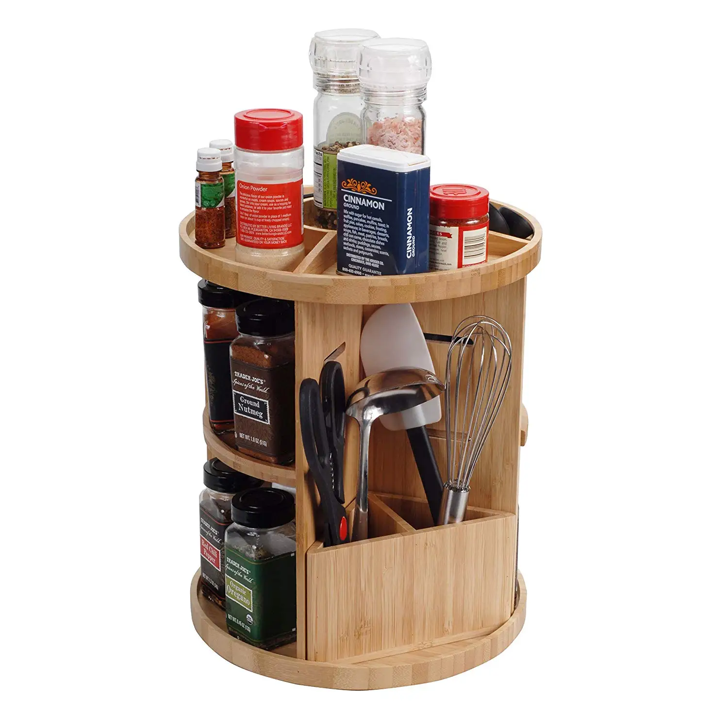 Bamboo 360 Rotating Spice Rack Adjustable Multi Level Kitchen Organizer