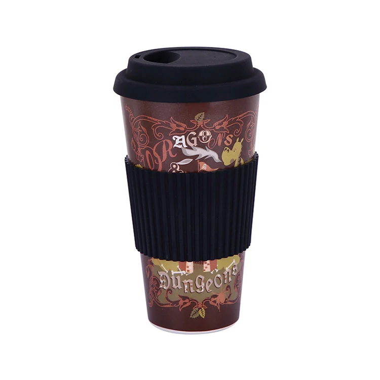 

High Quality Large Black Private Label Eco-friendly Degradable Bamboo Coffee Cup Fiber with Silicone Lid