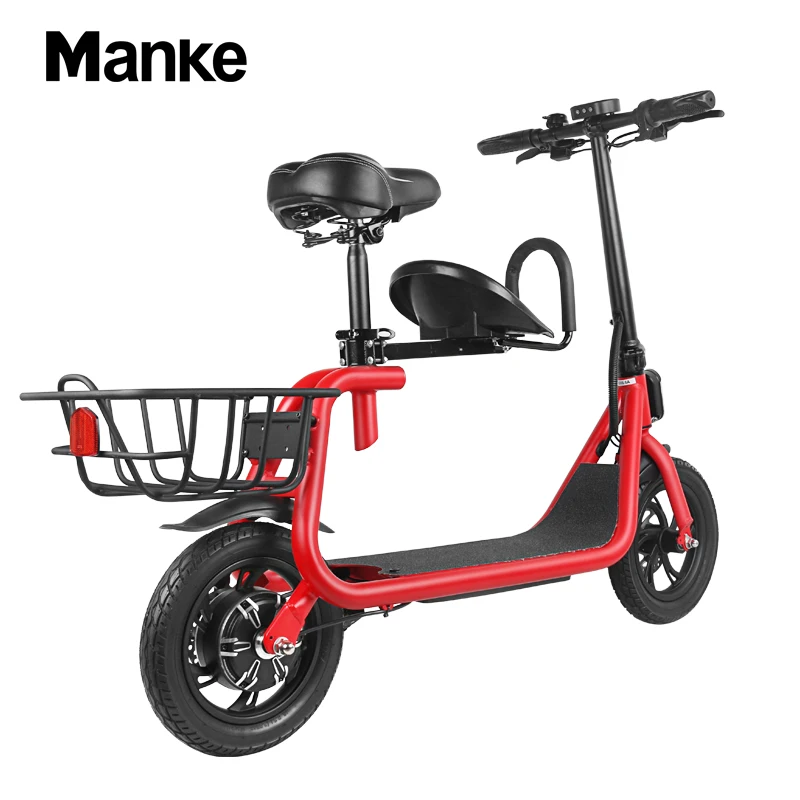 

Manke MK027 Wholesale Price Big Wheels 12 Inch Parent-Child Electric Bicycle with Two Seats and A Basket OEM Color, Black/ yellow/ red/ blue