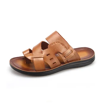 mens leather sole flip flops