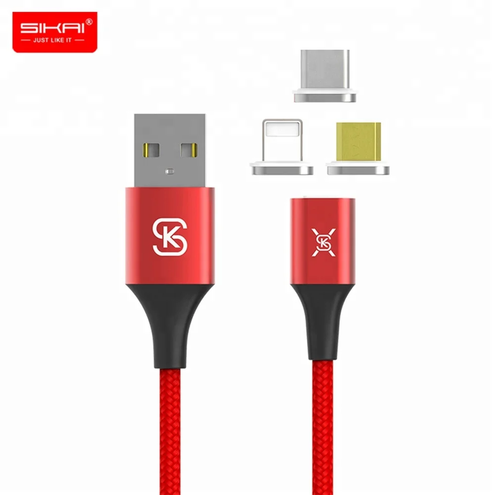 

SIKAI USB Phone Cable 3A Fast Charging Charge Wire Cord USB Data Cable For iPhone X 8 8Plus XS XS Max XR Magnetic Charger, Black;red;blue