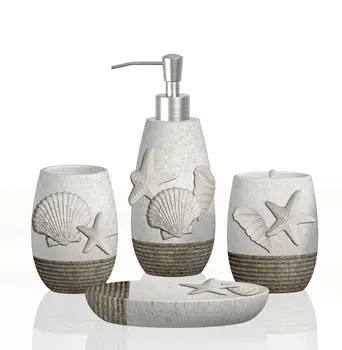 4 Pcs Bathroom Sets Sea Shell Style Polyresin Bathroom Accessories Set Buy Sea Shell Bathroom Accessories Bathroom Set Product On Alibaba Com