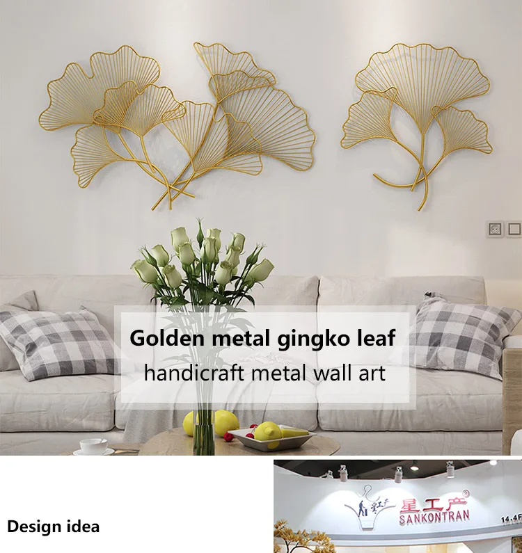 Sankontran Handmade Gold Metal Wall Art Gingko Leaf For Home