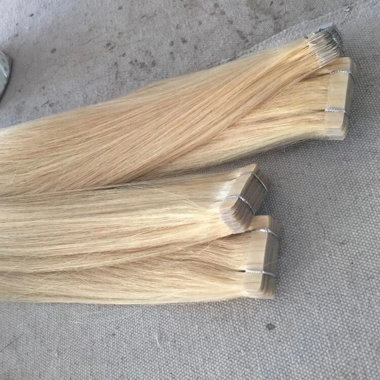 

Cuticle aligned raw unprocessed hair Double Drawn Blonde 613 color 6-30 inch tape in hair extensions human, Natural color