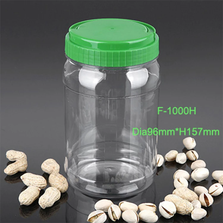 1l Plastic Peanut Packaging Pet Food Container Jar With Handle Cap