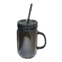 

Custom Reusable Double Walled Plastic Black 16 Oz Mason Jar with Straw