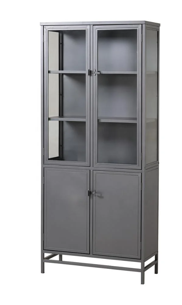 Metal Library Wrought Iron Steel Bookcase With Glass Doors