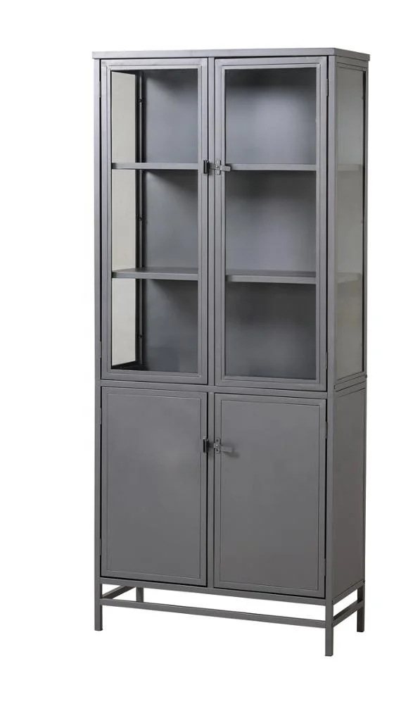 Metal Library Wrought Iron Steel Bookcase With Glass Doors Models