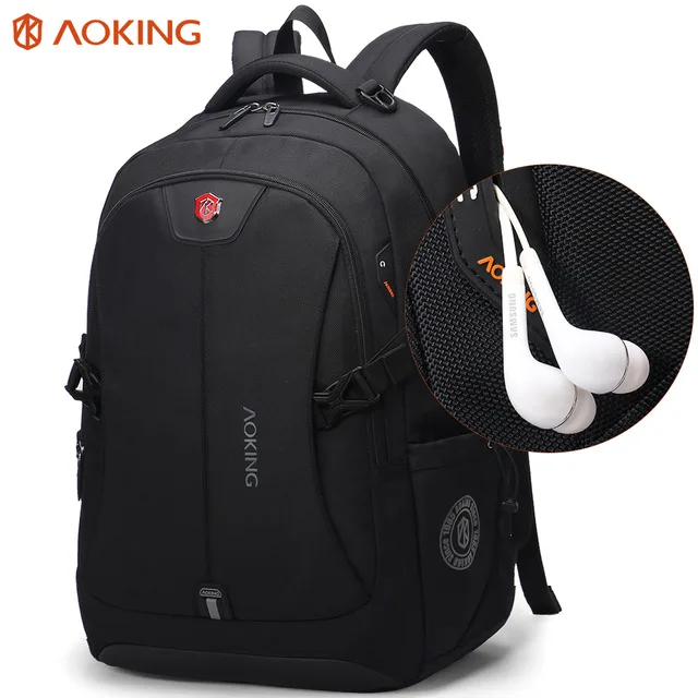 

2023 aoking Business classic usb charger mens knapsack durable zaino mochilas with earphone hole computer Laptop Backpack bag